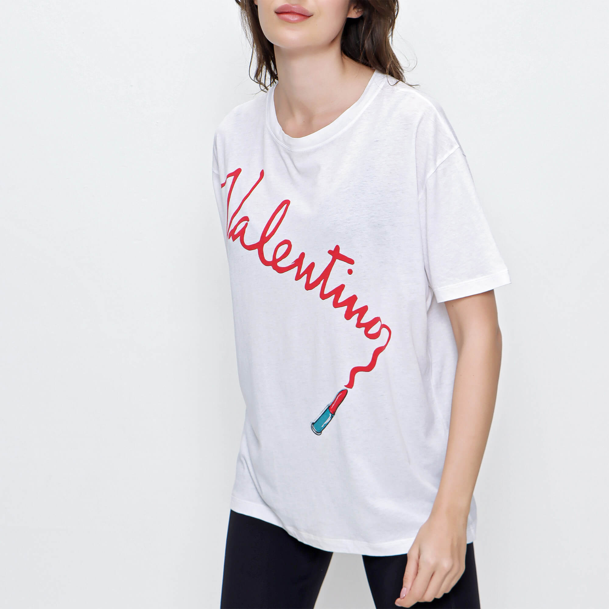 Valentino - White Cotton Lipstick Printed T shirt 